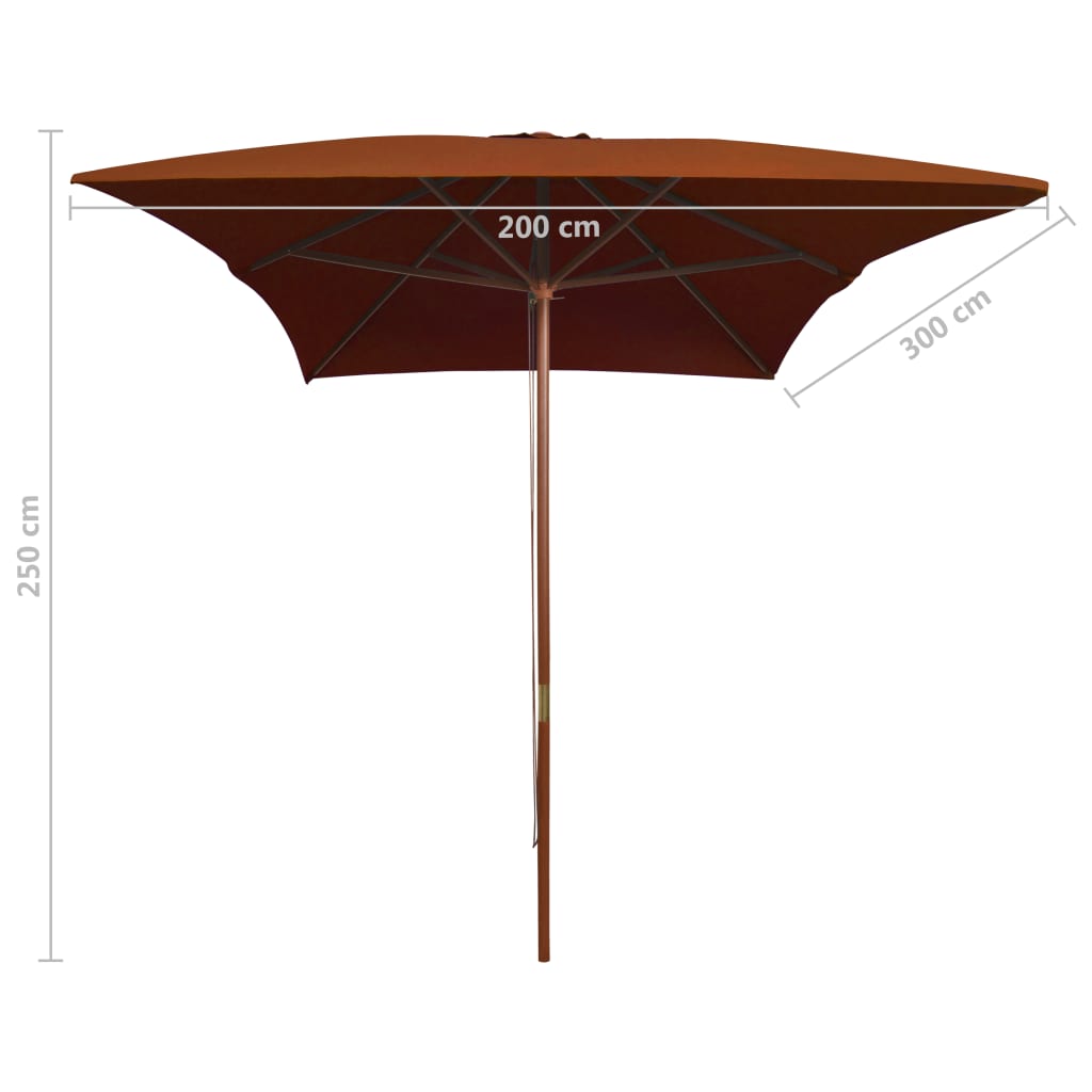Parasol Met Houten Paal 200X300 Cm Kleurig Terracotta