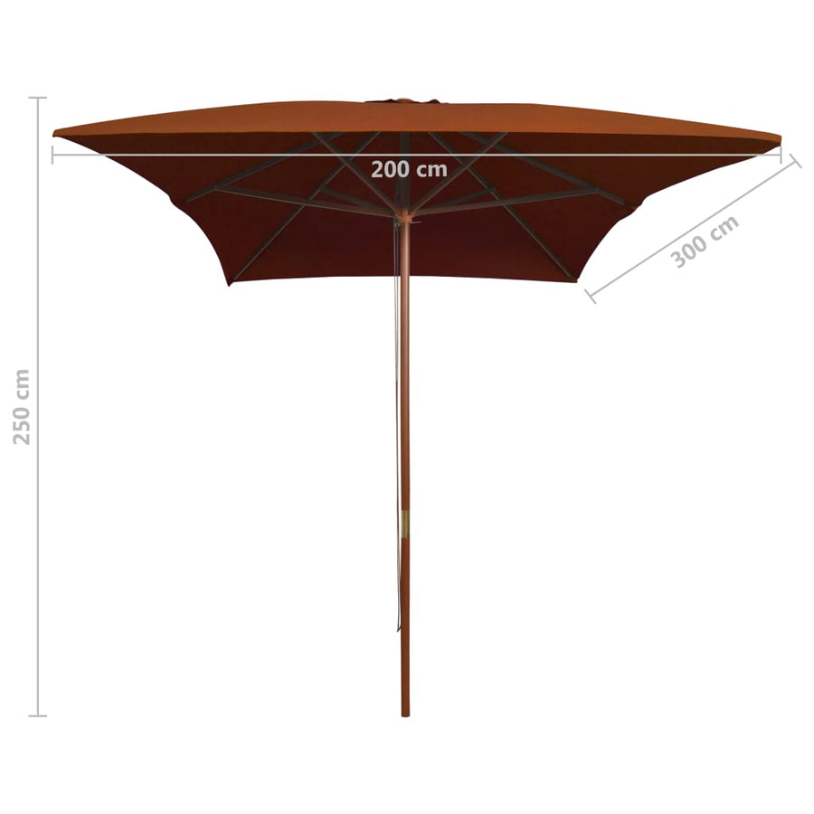 Parasol Met Houten Paal 200X300 Cm Kleurig Terracotta