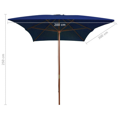 Parasol Met Houten Paal 200X300 Cm Blauw