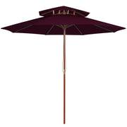 Double-decker parasol with wooden pole 270 cm burgundy