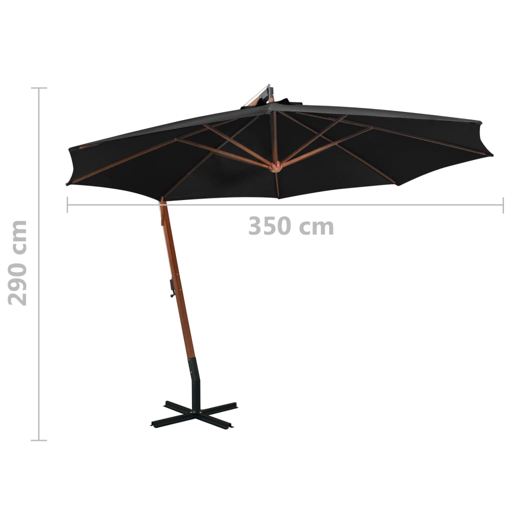 Zweefparasol Met Paal 3,5X2,9 M Massief Vurenhout 3.5 x 2.9 m Zwart
