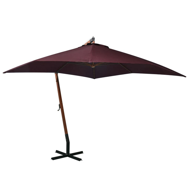 Zweefparasol Met Paal Massief Vurenhout 3 x 3 m Bordeauxrood