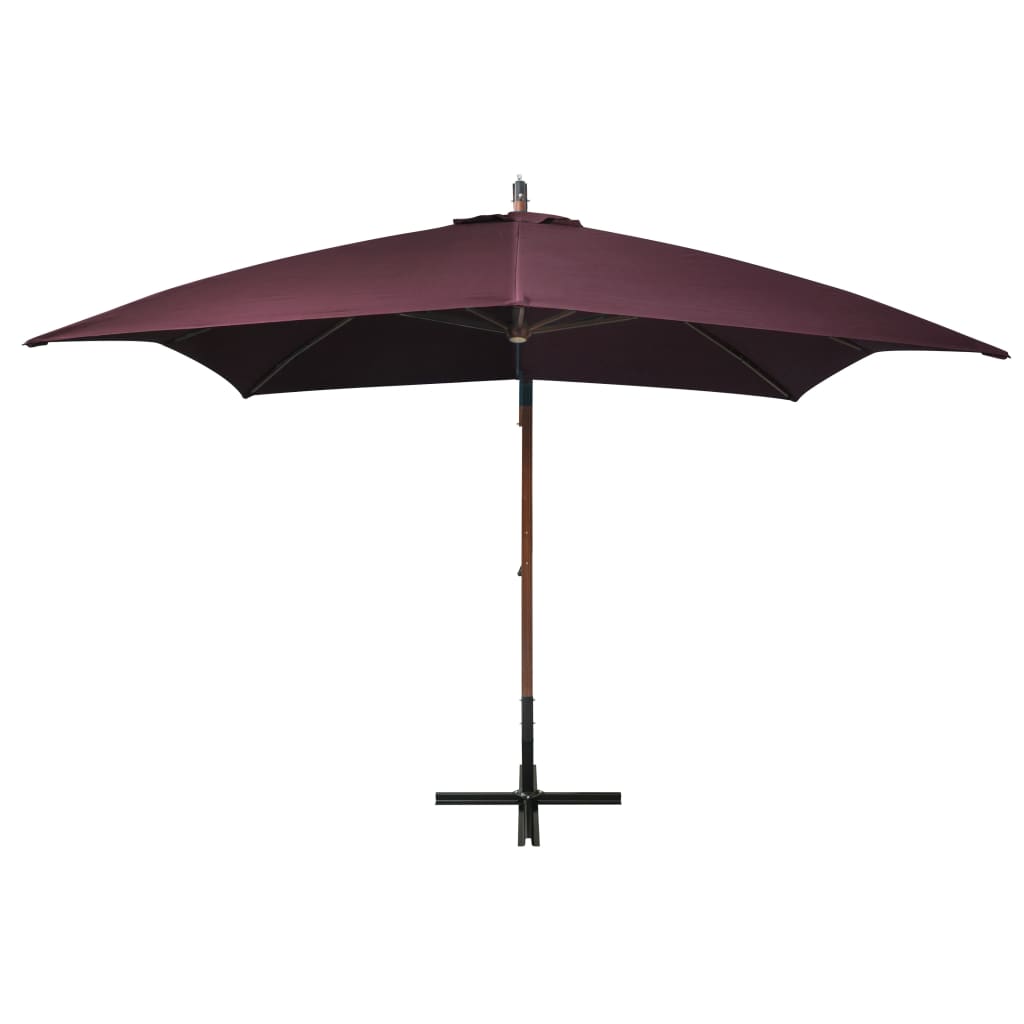 Zweefparasol Met Paal Massief Vurenhout 3 x 3 m Bordeauxrood