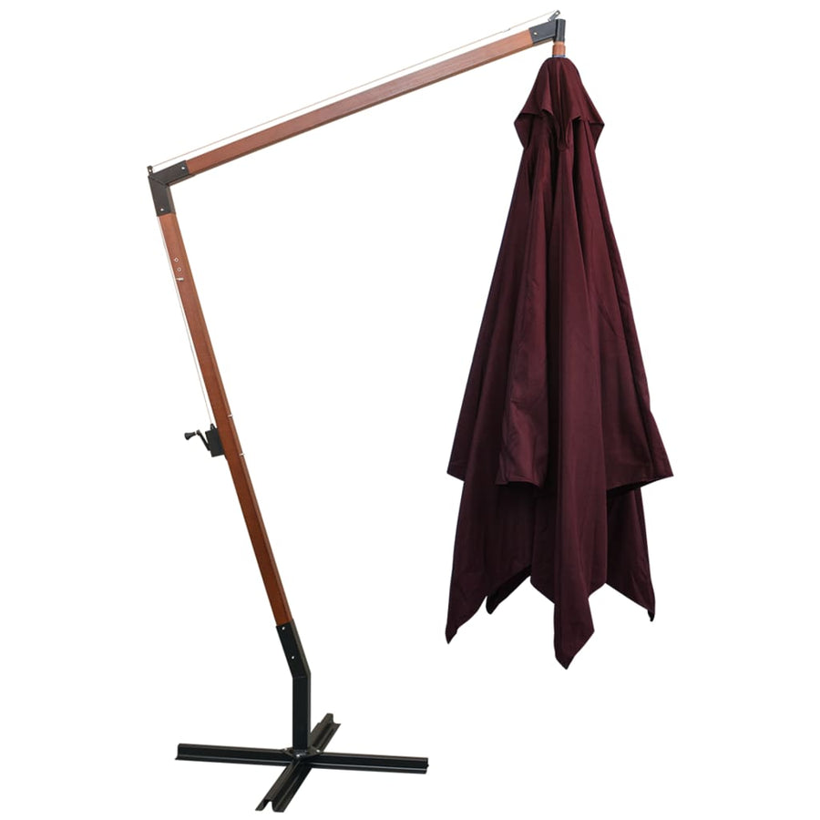Zweefparasol Met Paal Massief Vurenhout 3 x 3 m Bordeauxrood