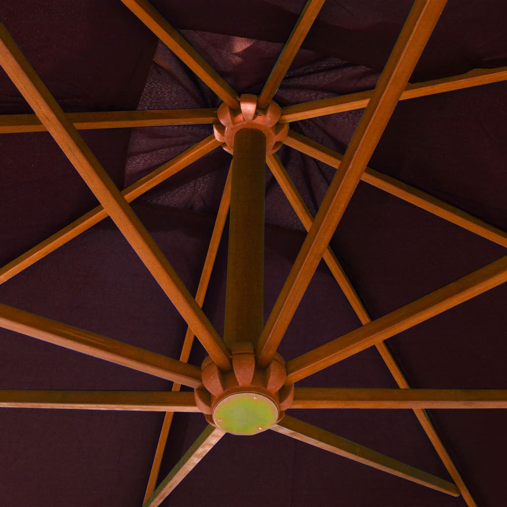 Zweefparasol Met Paal Massief Vurenhout 3 x 3 m Bordeauxrood