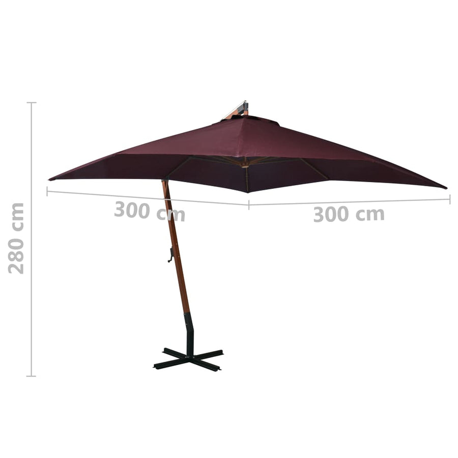 Zweefparasol Met Paal Massief Vurenhout 3 x 3 m Bordeauxrood