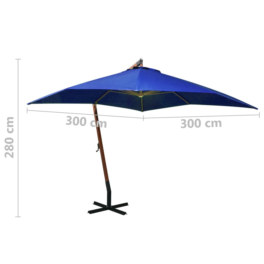 Zweefparasol Met Paal Massief Vurenhout Azuurblauw 3 x 3 m azure blue
