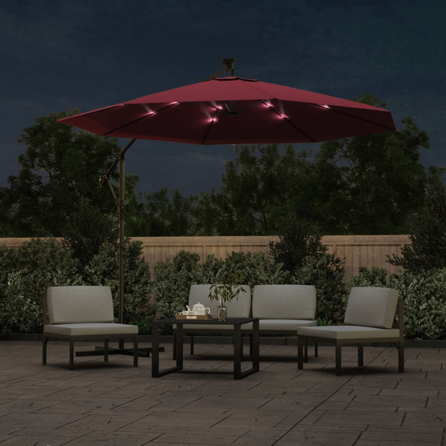 Zweefparasol Met Led En Stalen Paal Wijn 300 cm Rood