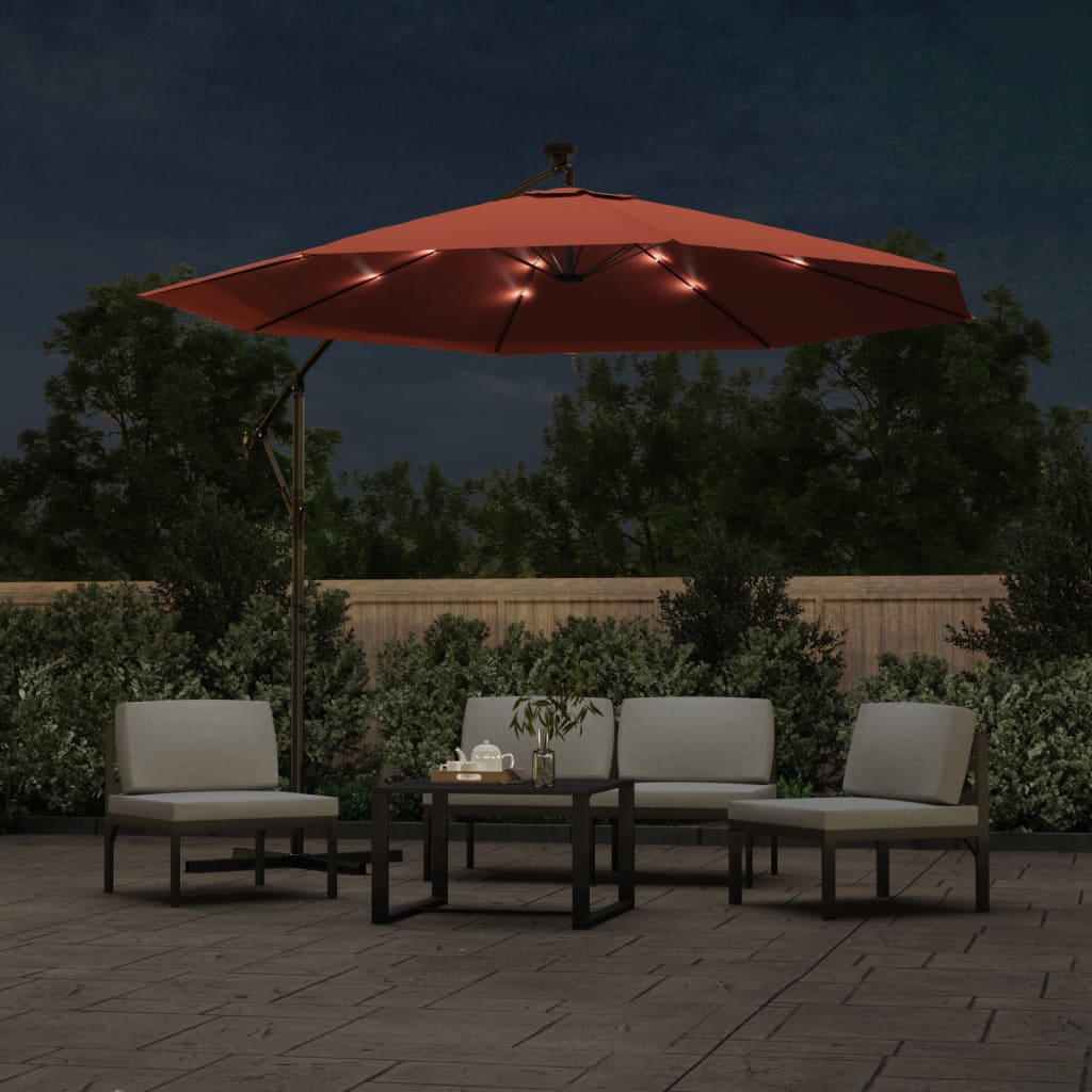 Zweefparasol Met Led-Verlichting En Stalen Paal 300 cm Terracotta