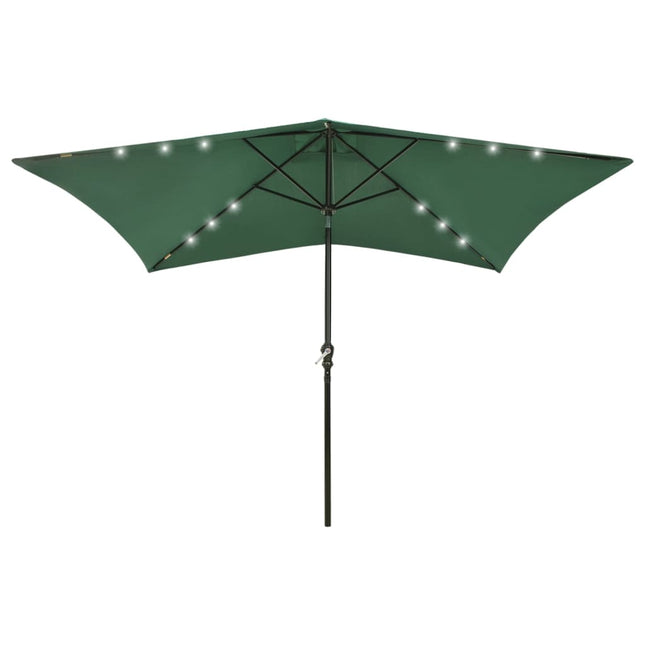 Parasol Met Led's En Stalen Paal 2X3 M Groen