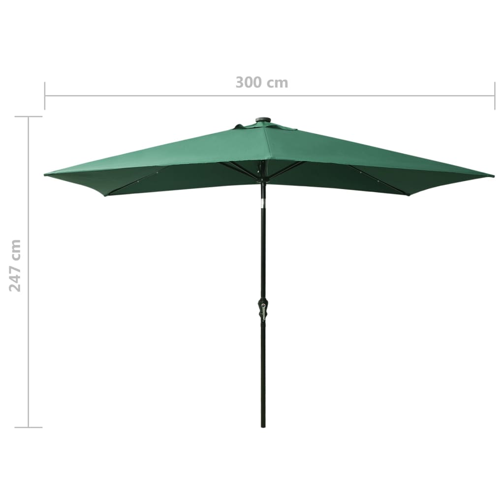 Parasol Met Led's En Stalen Paal 2X3 M Groen