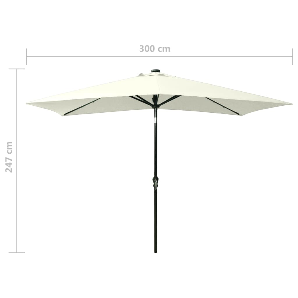 Parasol Met Led's En Stalen Paal 2X3 M Kleurig Zand