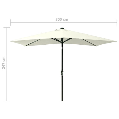 Parasol Met Led's En Stalen Paal 2X3 M Kleurig Zand