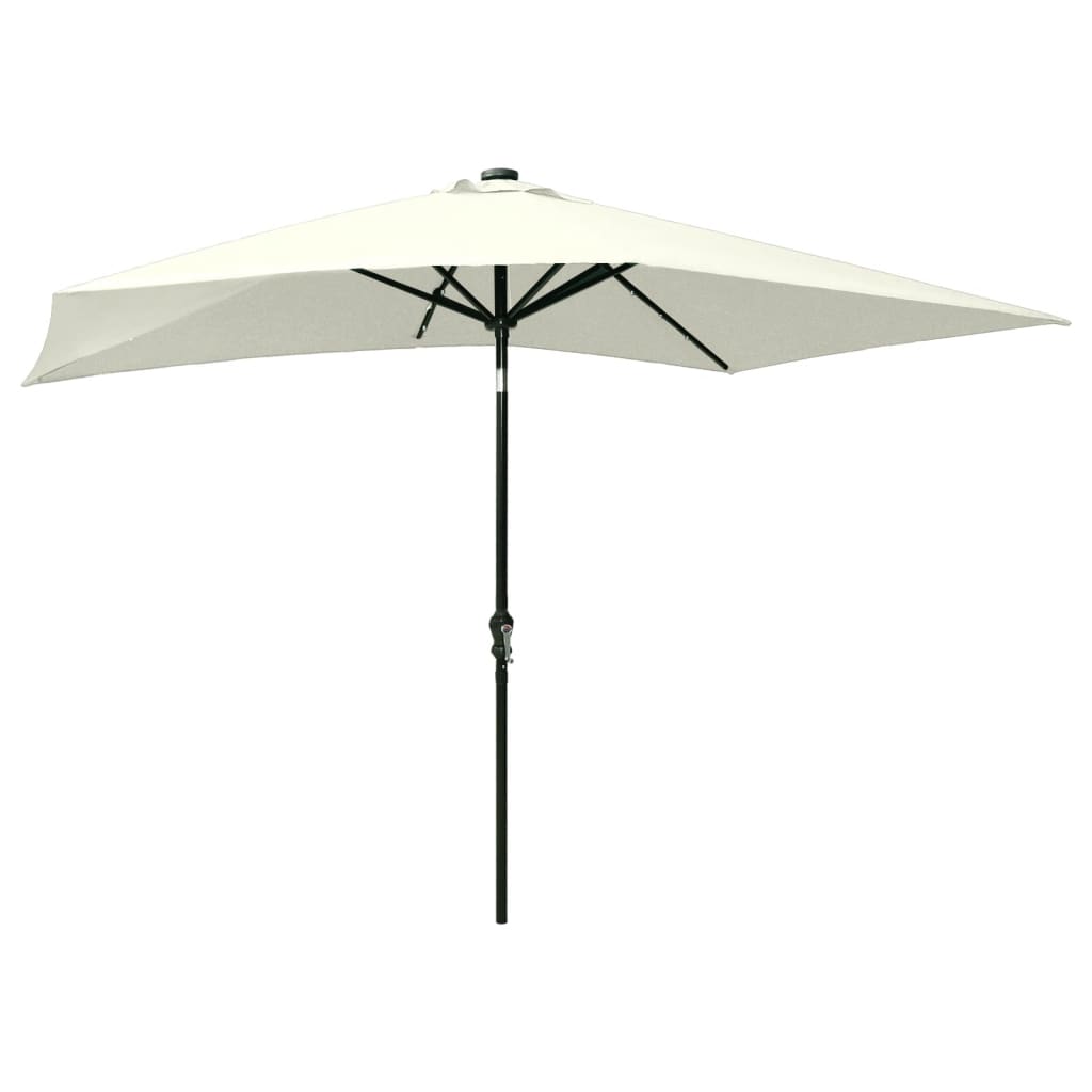 Parasol Met Led's En Stalen Paal 2X3 M Kleurig Zand