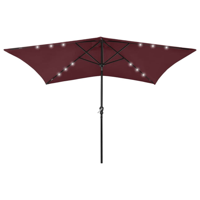 Parasol Met Led's En Stalen Paal 2X3 M Bordeauxrood