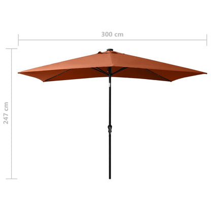 Parasol Met Led's En Stalen Paal 2X3 M Kleurig Terracotta