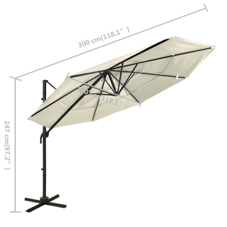 Parasol 4-Laags Met Aluminium Paal 3X3 M Zandkleurig
