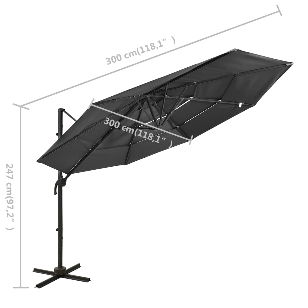Parasol 4-Laags Met Aluminium Paal 3X3 M Kleurig Antraciet