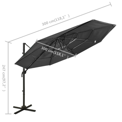 Parasol 4-Laags Met Aluminium Paal 3X3 M Kleurig Antraciet