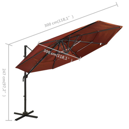 Parasol 4-Laags Met Aluminium Paal 3X3 M Terracotta