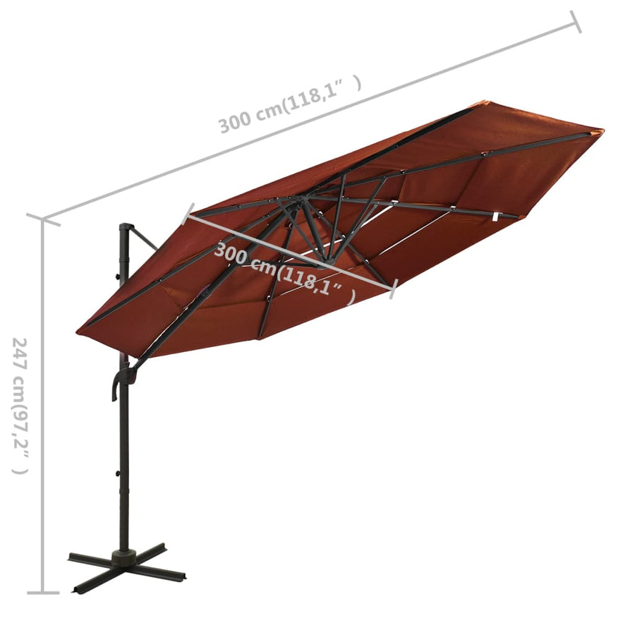 Parasol 4-Laags Met Aluminium Paal 3X3 M Terracotta