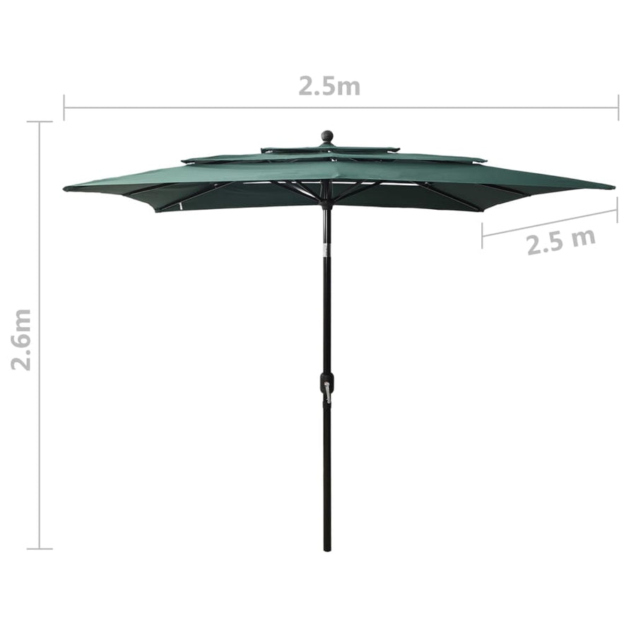 Parasol 3-Laags Met Aluminium Paal 2,5X2,5 M 2.5 x 2.5 m Groen