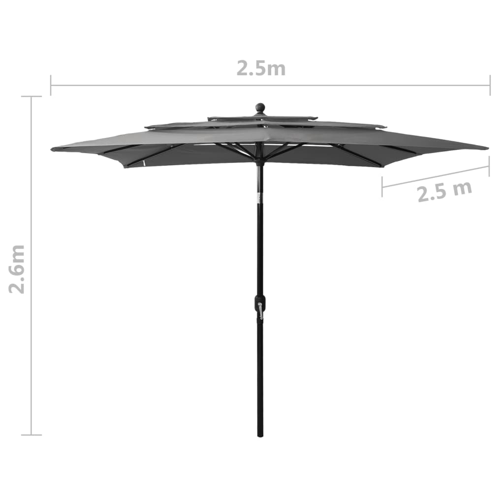 Parasol 3-Laags Met Aluminium Paal 2,5X2,5 M Kleurig 2.5 x 2.5 m Antraciet