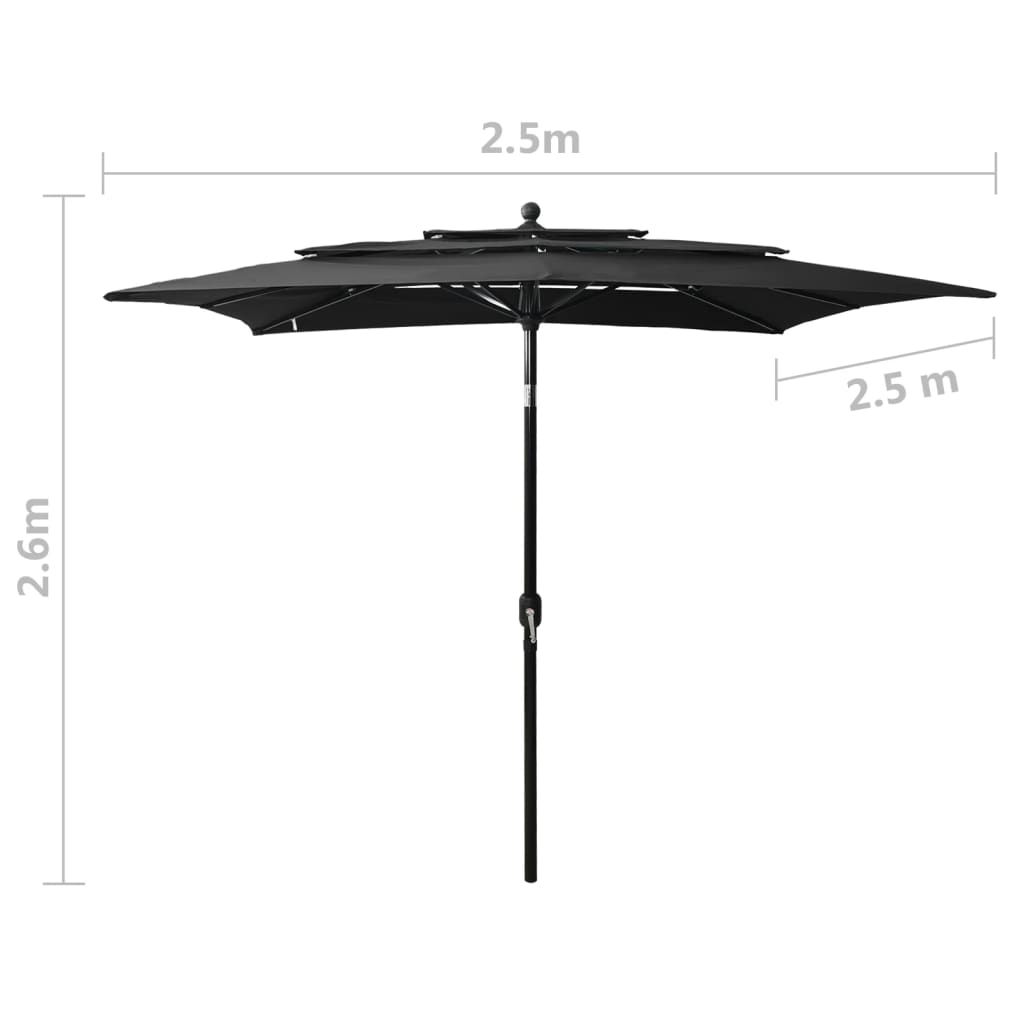 Parasol 3-Laags Met Aluminium Paal 2,5X2,5 M 2.5 x 2.5 m Zwart