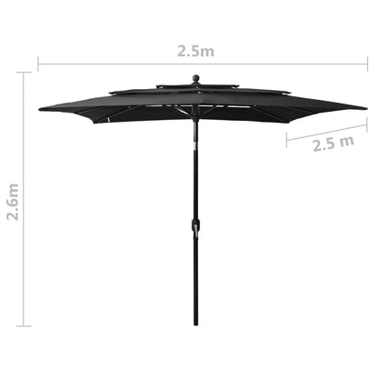 Parasol 3-Laags Met Aluminium Paal 2,5X2,5 M 2.5 x 2.5 m Zwart