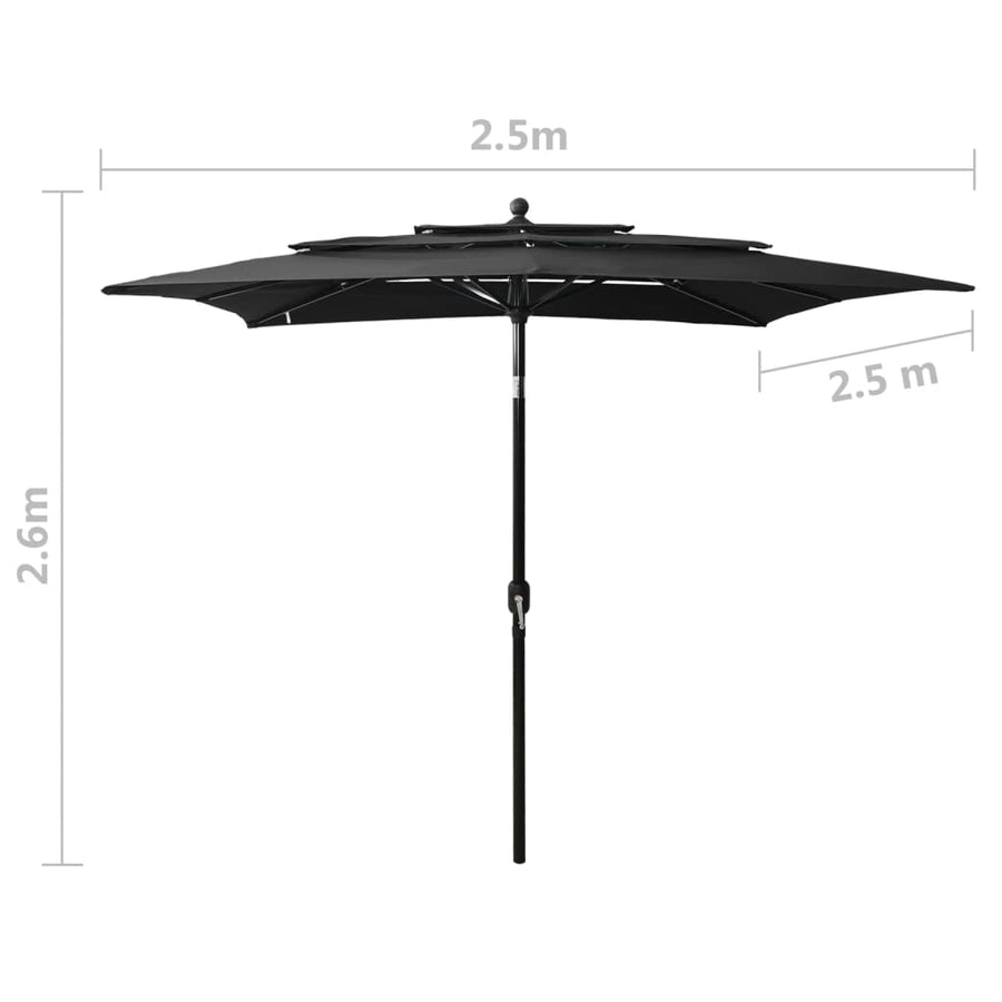 Parasol 3-Laags Met Aluminium Paal 2,5X2,5 M 2.5 x 2.5 m Zwart