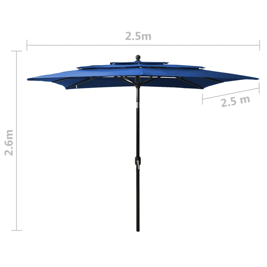 Parasol 3-Laags Met Aluminium Paal 2,5X2,5 M Azuurblauw 2.5 x 2.5 m azure blue