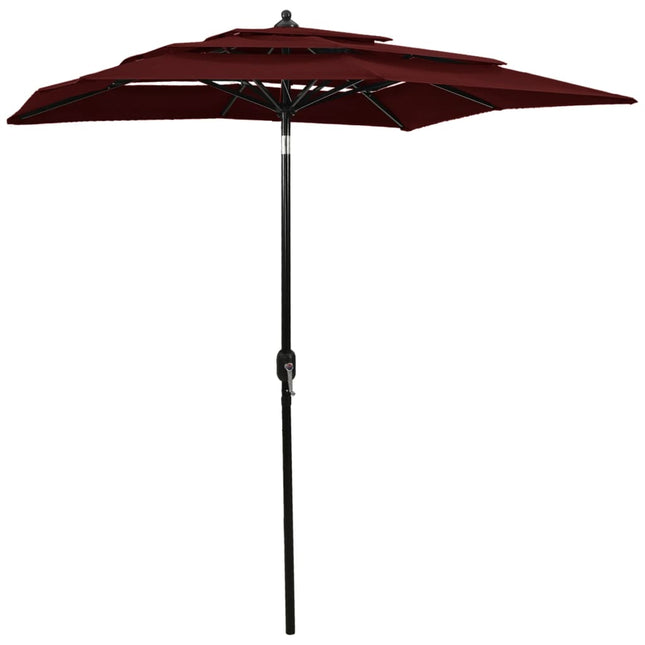 Parasol 3-Laags Met Aluminium Paal 2 x 2 m Bordeauxrood