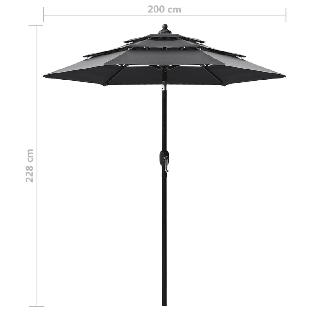 Parasol 3-Laags Met Aluminium Paal Kleurig 2 m Antraciet