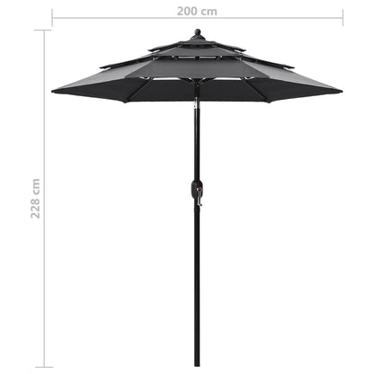 Parasol 3-Laags Met Aluminium Paal Kleurig 2 m Antraciet