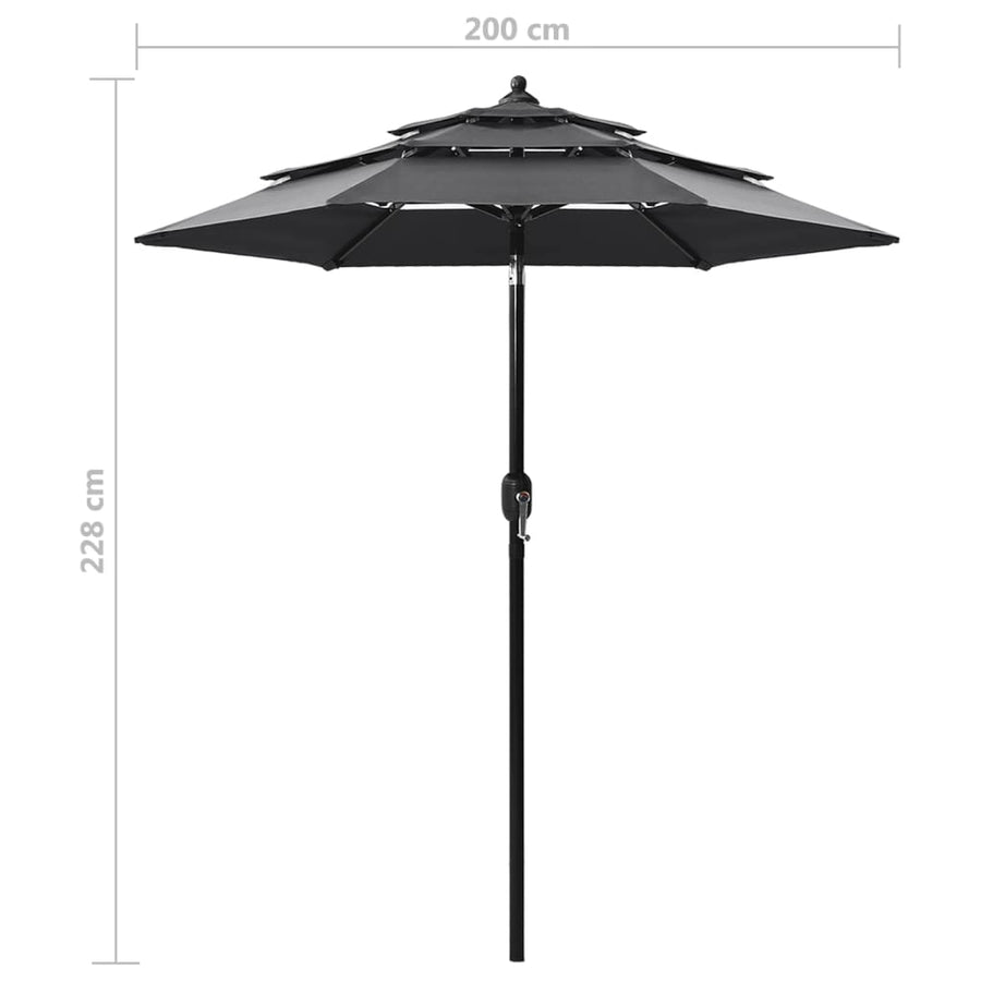 Parasol 3-Laags Met Aluminium Paal Kleurig 2 m Antraciet