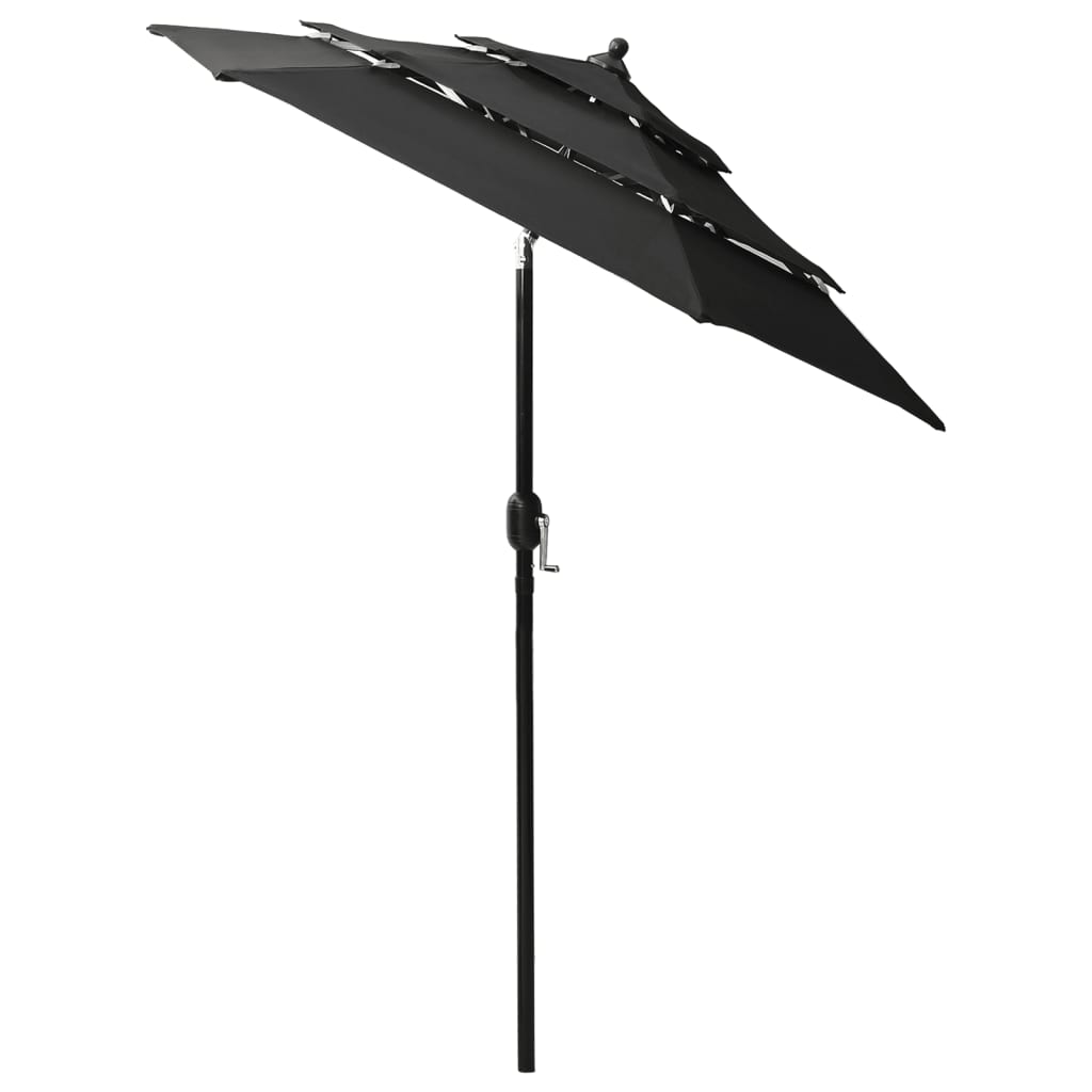 Parasol 3-Laags Met Aluminium Paal 2 m Zwart