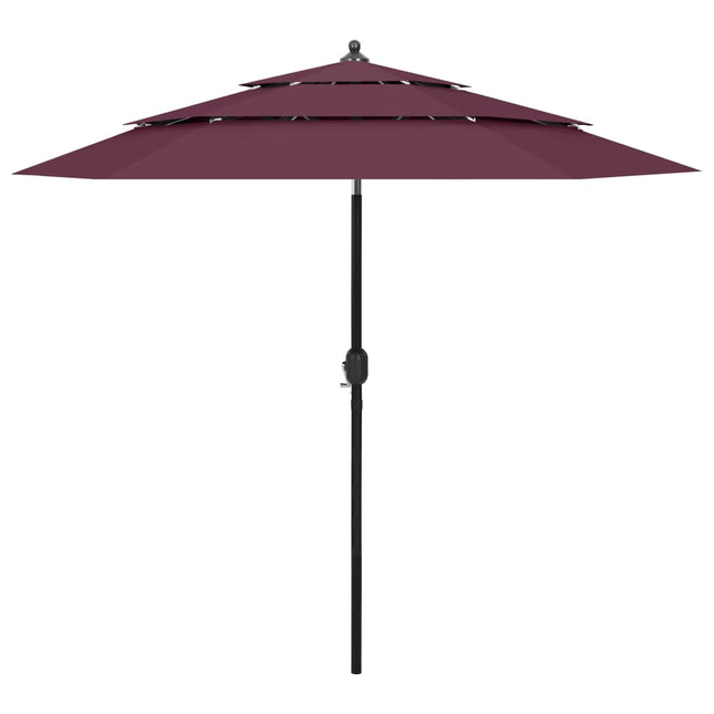 Parasol 3-Laags Met Aluminium Paal 2,5 M 2.5 m Bordeauxrood