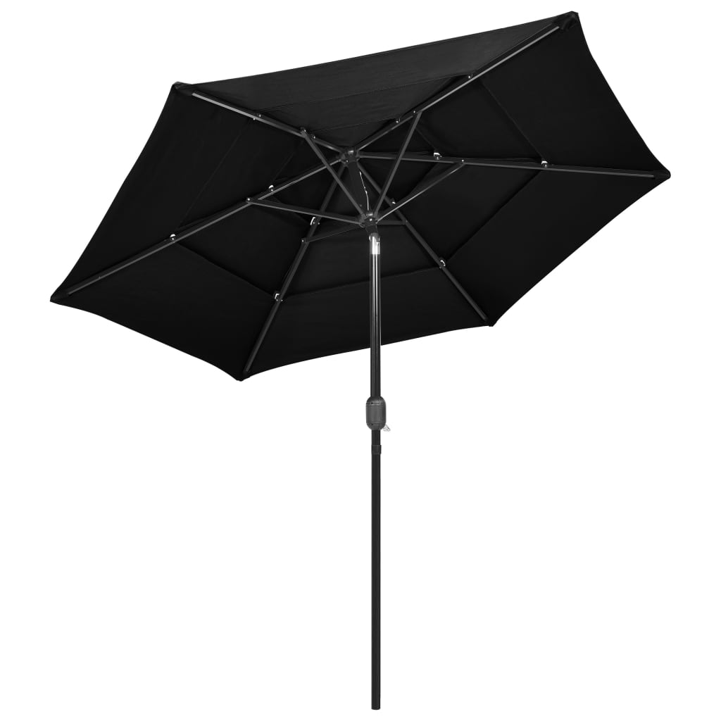 Parasol 3-Laags Met Aluminium Paal 2,5 M 2.5 m Zwart