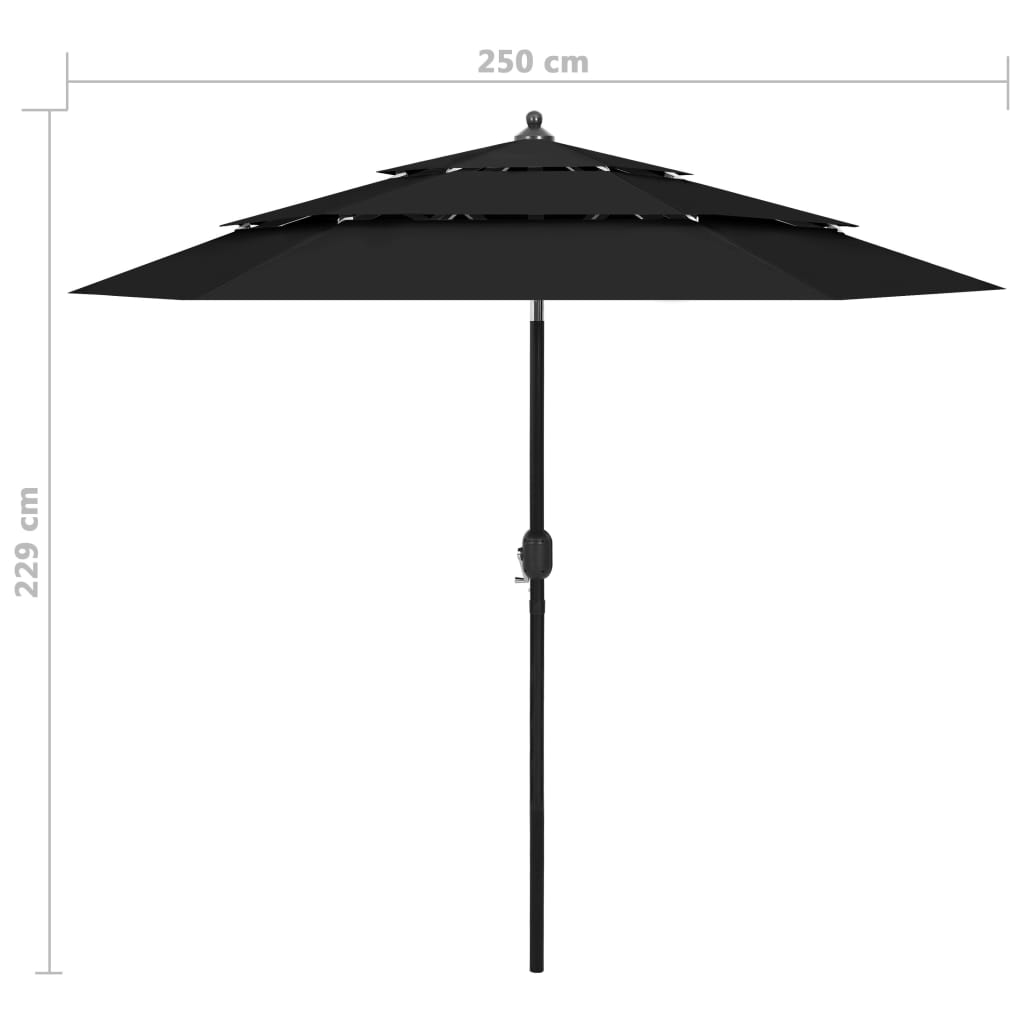 Parasol 3-Laags Met Aluminium Paal 2,5 M 2.5 m Zwart