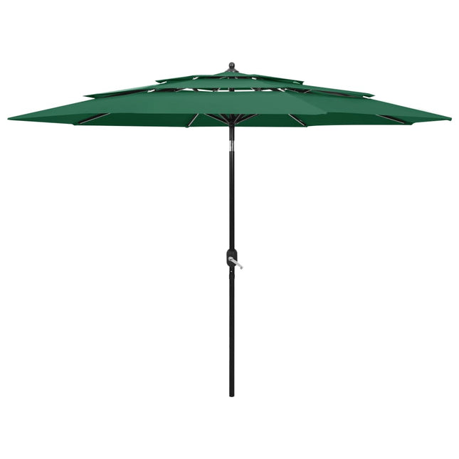 Parasol 3-Laags Met Aluminium Paal 3 m Groen