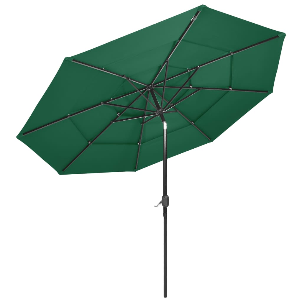 Parasol 3-Laags Met Aluminium Paal 3 m Groen