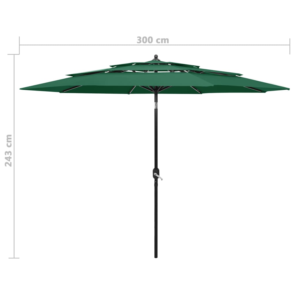 Parasol 3-Laags Met Aluminium Paal 3 m Groen