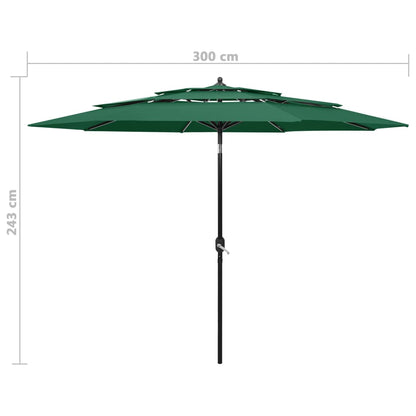 Parasol 3-Laags Met Aluminium Paal 3 m Groen