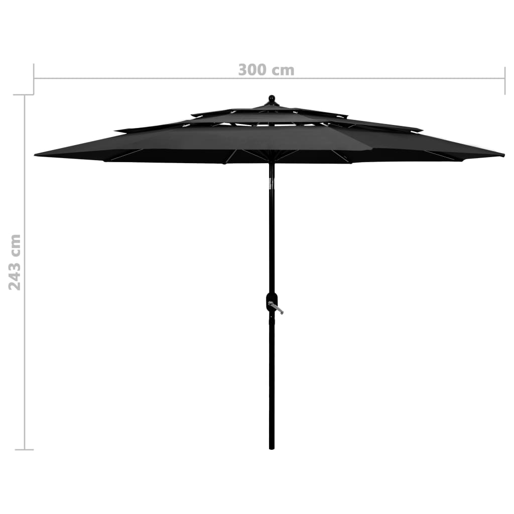 Parasol 3-Laags Met Aluminium Paal Kleurig 3 m Antraciet