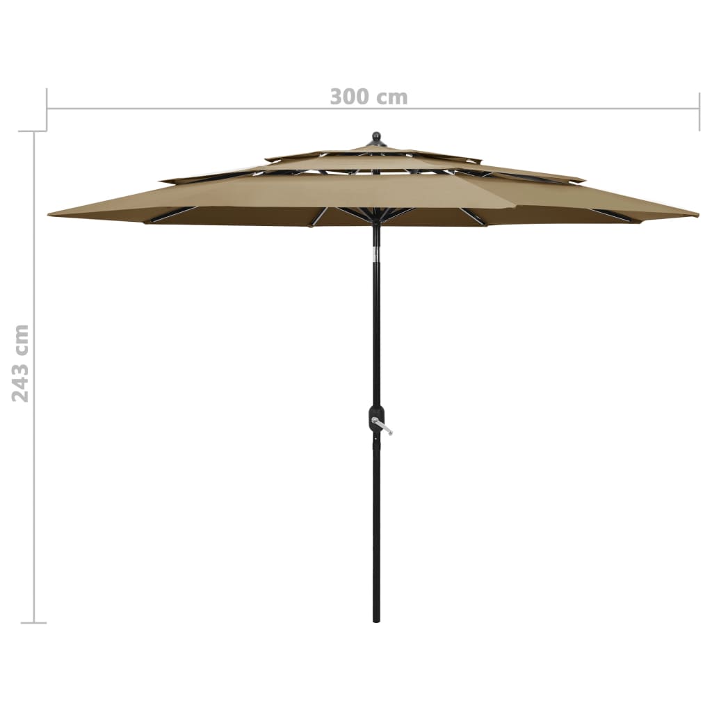 Parasol 3-Laags Met Aluminium Paal 3 m