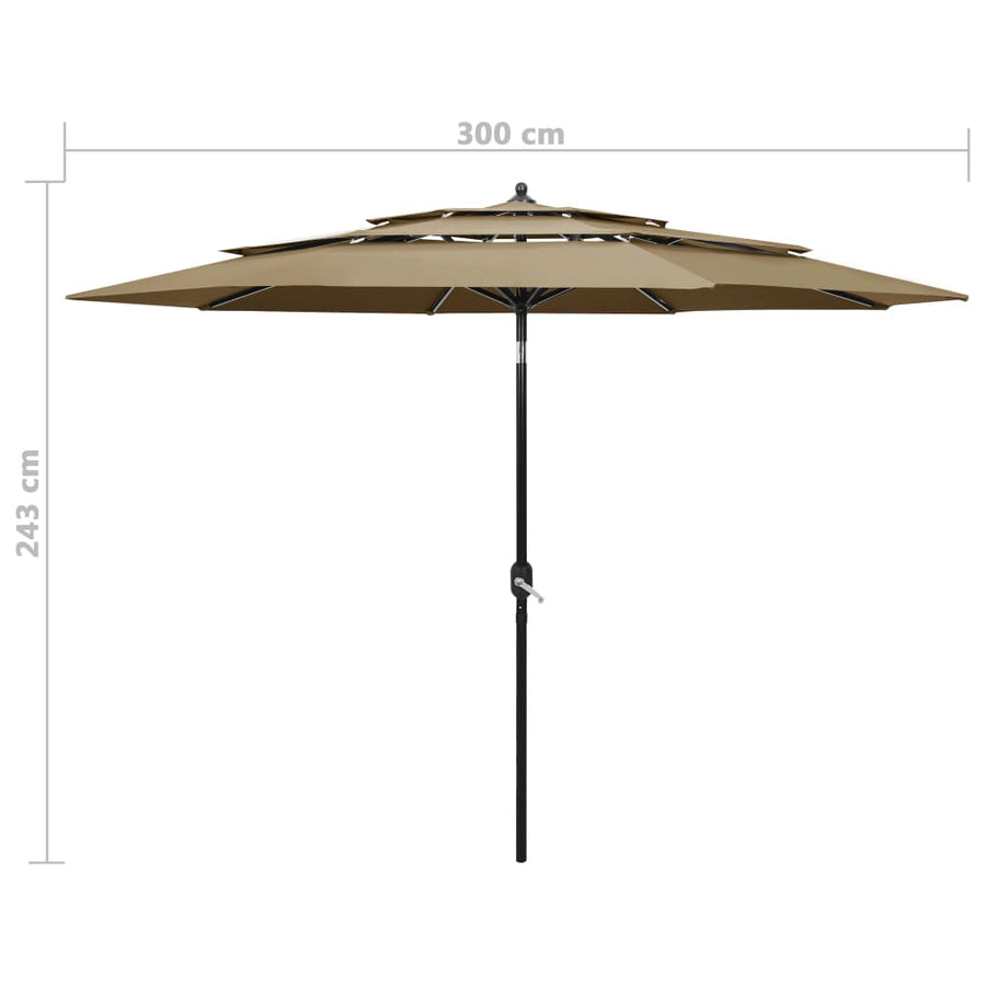 Parasol 3-Laags Met Aluminium Paal 3 m