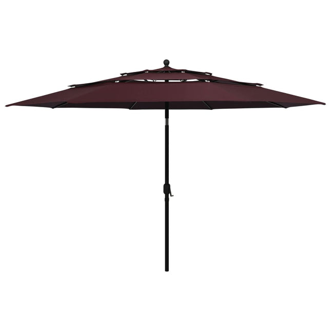 Parasol 3-Laags Met Aluminium Paal 3,5 M 3.5 m Bordeauxrood