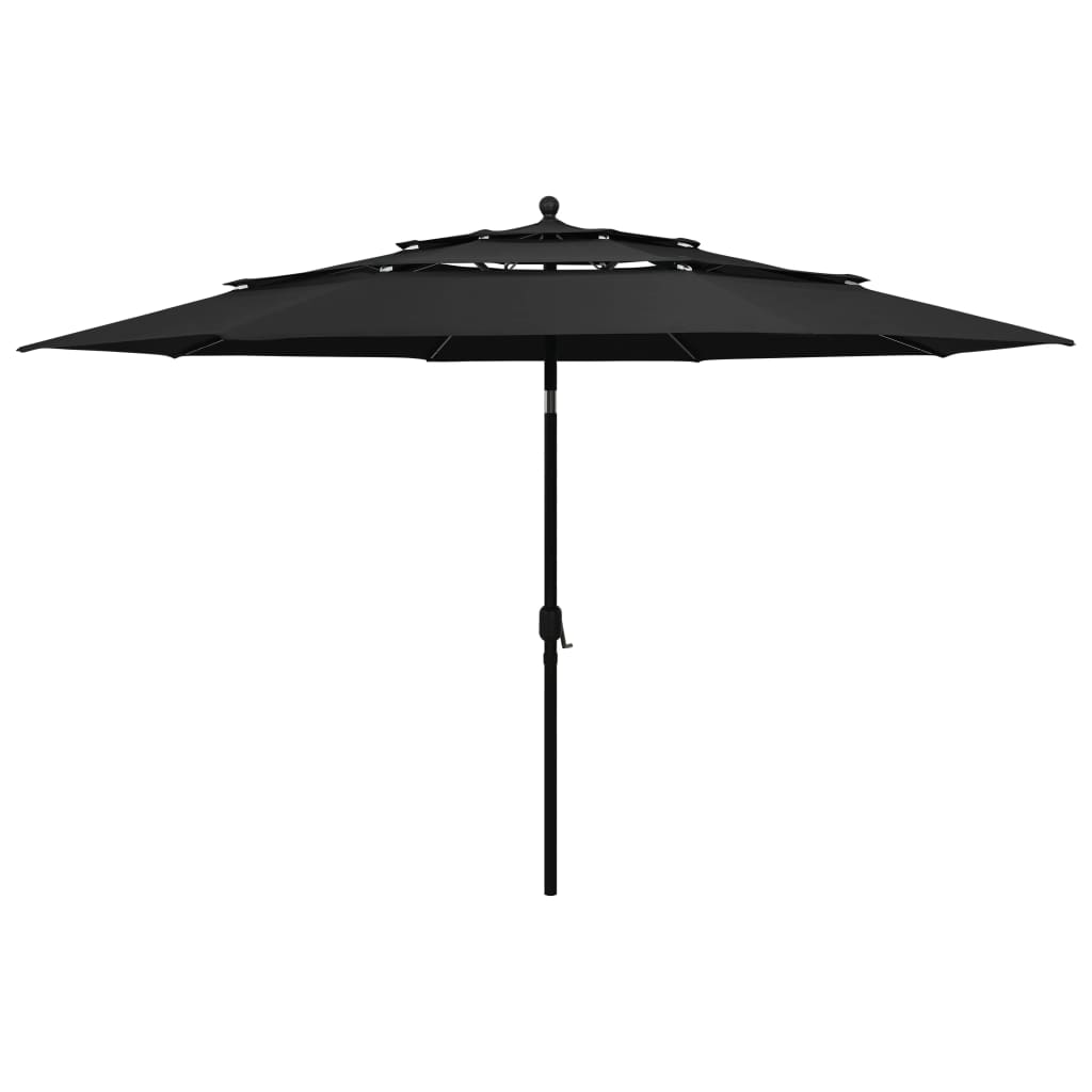 Parasol 3-Laags Met Aluminium Paal 3,5 M 3.5 m Zwart