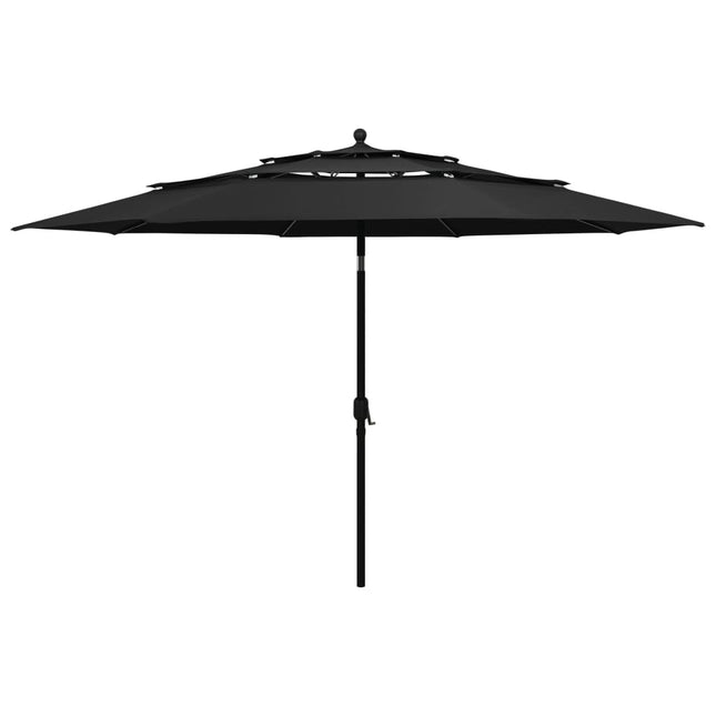 Parasol 3-Laags Met Aluminium Paal 3,5 M 3.5 m Zwart