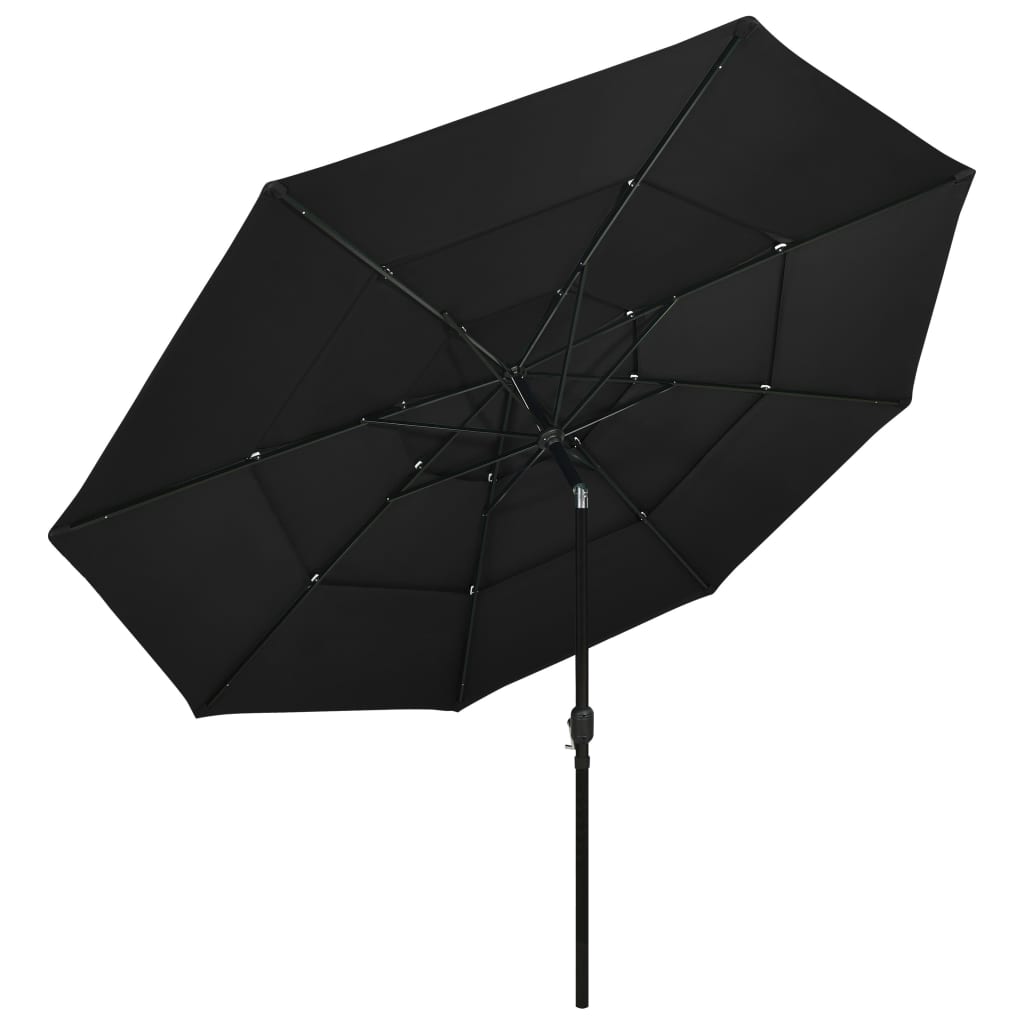 Parasol 3-Laags Met Aluminium Paal 3,5 M 3.5 m Zwart